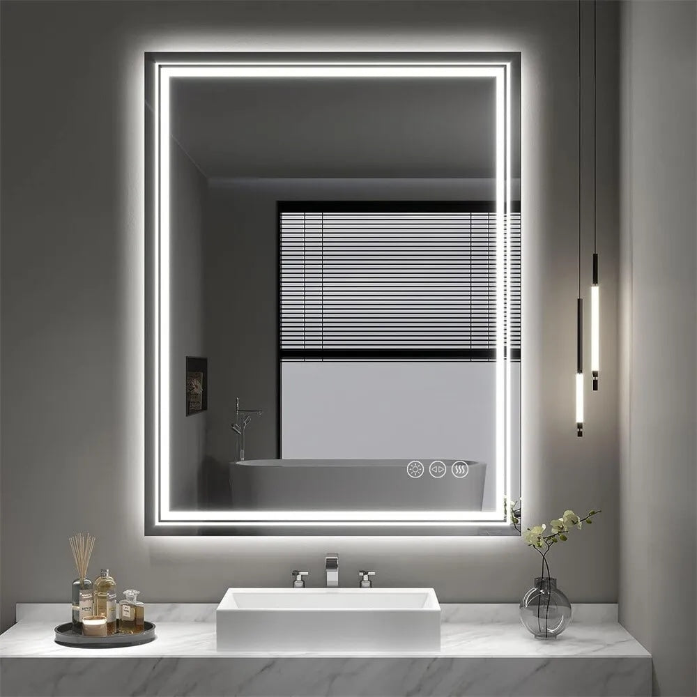 Miroir de salle de bain mural extra large avec éclairage LED, antibuée, 3 couleurs