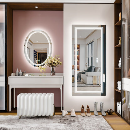 Miroir de salle de bain mural extra large avec éclairage LED, antibuée, 3 couleurs