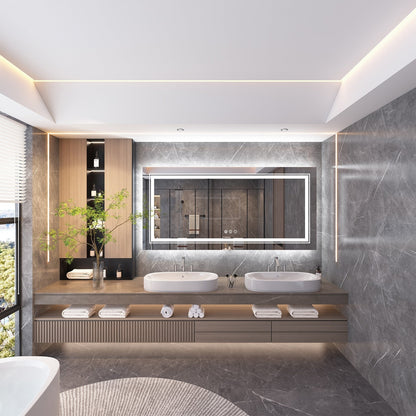 Miroir de salle de bain mural extra large avec éclairage LED, antibuée, 3 couleurs