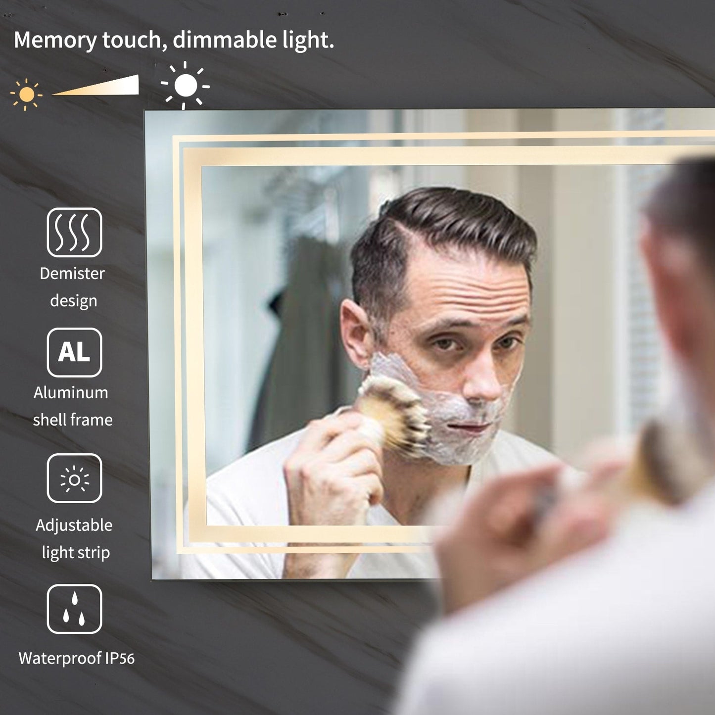 Miroir de salle de bain mural extra large avec éclairage LED, antibuée, 3 couleurs