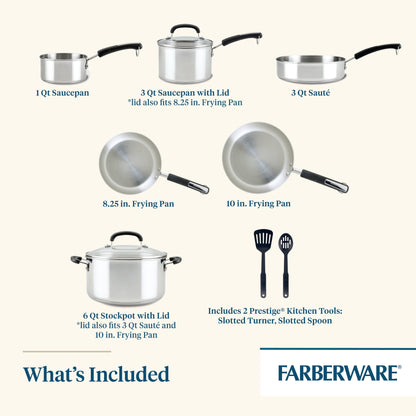 Batterie de cuisine Farberware Brilliance en acier inoxydable, 10 pièces