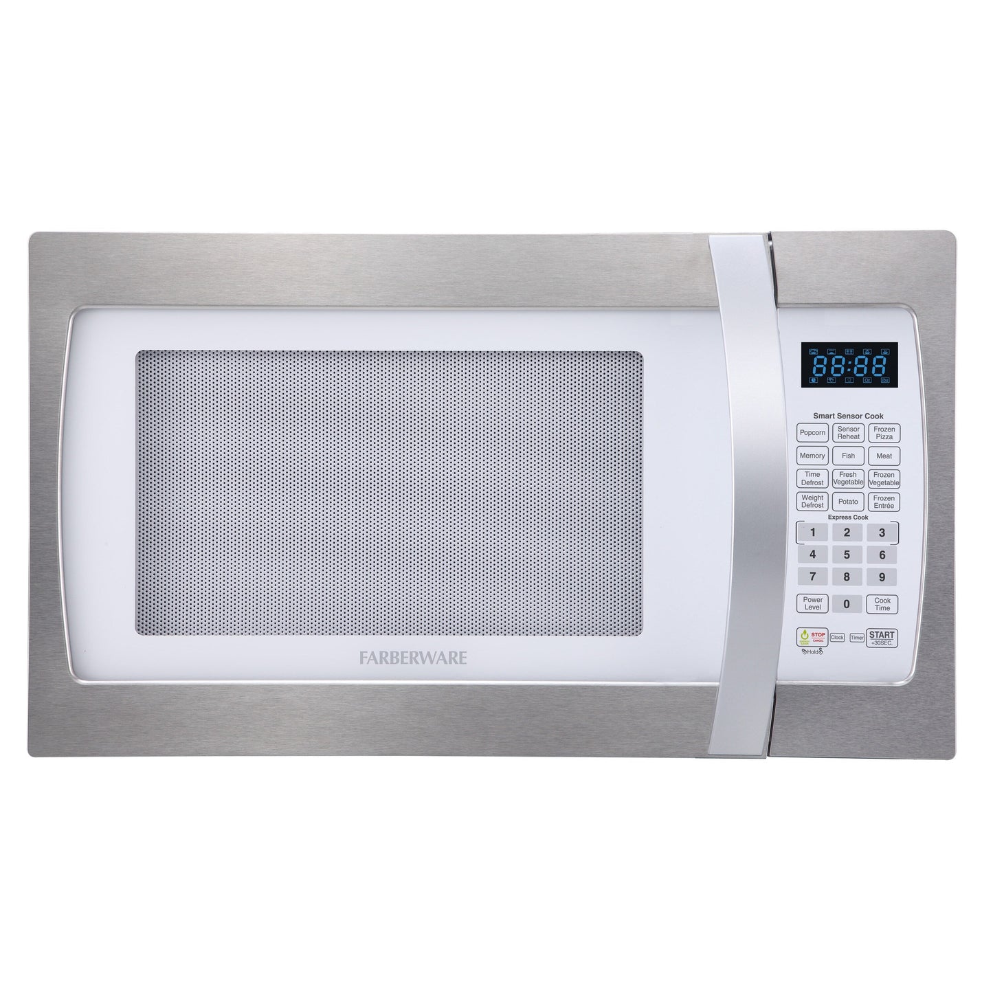 Four à micro-ondes professionnel Farberware de 1,3 pi³ (37 litres) et 1 100 watts avec cuisson par capteur intelligent, blanc et platine