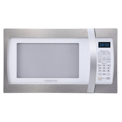 Four à micro-ondes professionnel Farberware de 1,3 pi³ (37 litres) et 1 100 watts avec cuisson par capteur intelligent, blanc et platine