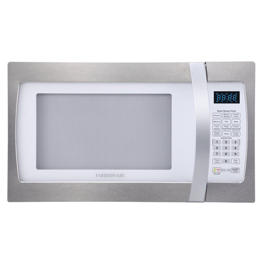 Four à micro-ondes professionnel Farberware de 1,3 pi³ (37 litres) et 1 100 watts avec cuisson par capteur intelligent, blanc et platine