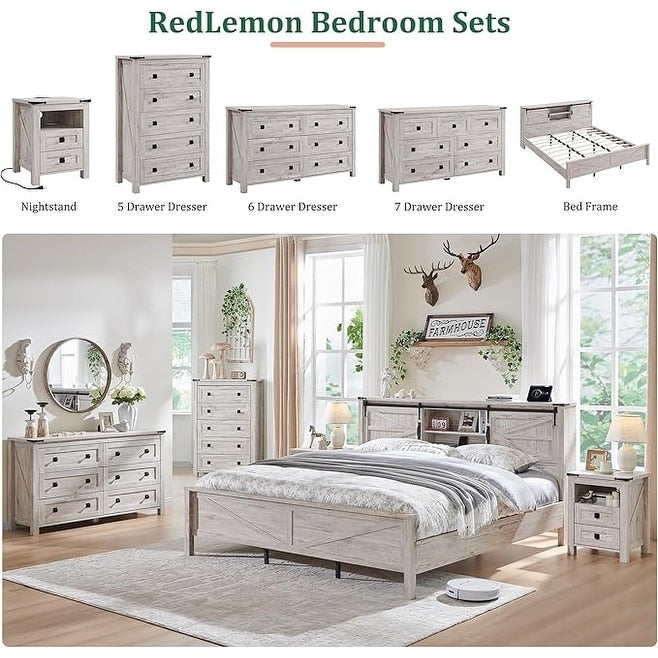 Commode en bois de style campagnard à 5 tiroirs de 48 pouces de haut, idéale pour une chambre à coucher.