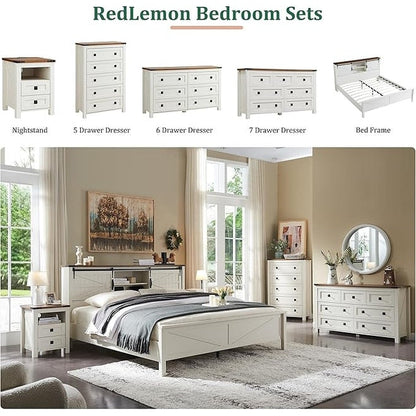 Commode en bois de style campagnard à 5 tiroirs de 48 pouces de haut, idéale pour une chambre à coucher.