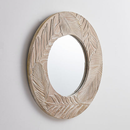 Miroir mural rond en bois sculpté style ferme - 28 x 28
