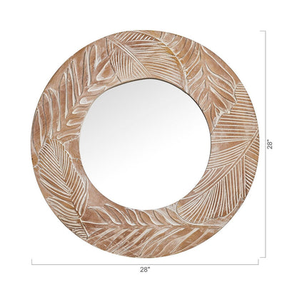 Miroir mural rond en bois sculpté style ferme - 28 x 28