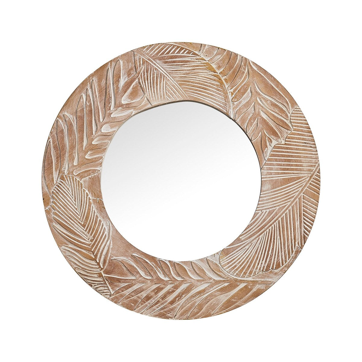 Miroir mural rond en bois sculpté style ferme - 28 x 28