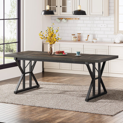 Table de salle à manger de style campagnard pour 6 personnes, table de cuisine rectangulaire en bois de 180 cm (70,8 pouces).