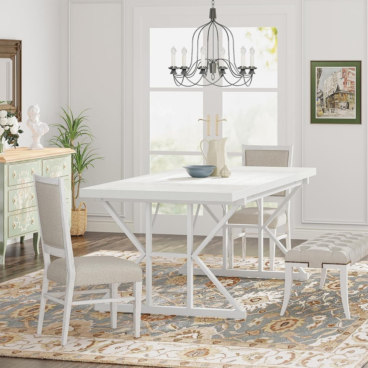 Table de salle à manger de style campagnard pour 6 personnes, table de cuisine rectangulaire en bois de 180 cm (70,8 pouces).