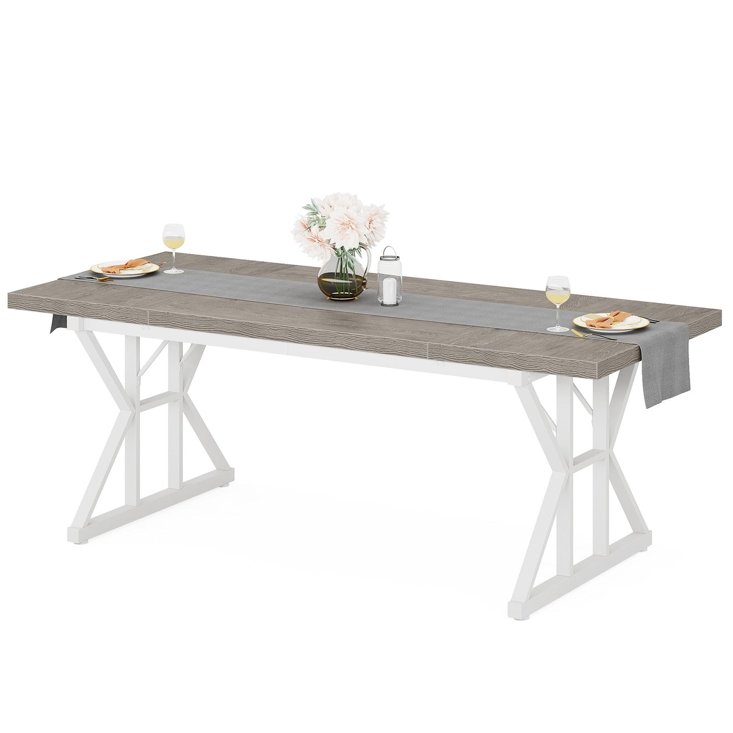 Table de salle à manger de style campagnard pour 6 personnes, table de cuisine rectangulaire en bois de 180 cm (70,8 pouces).