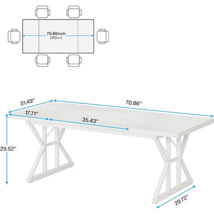 Table de salle à manger de style campagnard pour 6 personnes, table de cuisine rectangulaire en bois de 180 cm (70,8 pouces).