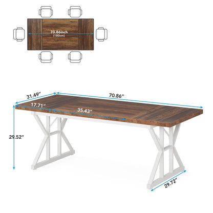Table de salle à manger de style campagnard pour 6 personnes, table de cuisine rectangulaire en bois de 180 cm (70,8 pouces).