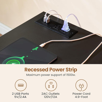 Bureau de direction de style campagnard, bureau à domicile avec tiroir pour dossiers suspendus, support pour écran, prise électrique