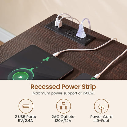 Bureau de direction de style campagnard, bureau à domicile avec tiroir pour dossiers suspendus, support pour écran, prise électrique