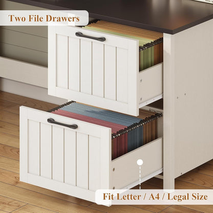 Bureau de direction de style campagnard, bureau à domicile avec tiroir pour dossiers suspendus, support pour écran, prise électrique