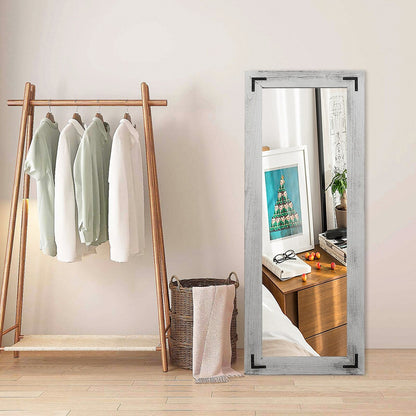 Miroir sur pied rustique encadré en bois, style ferme - 65 x 24