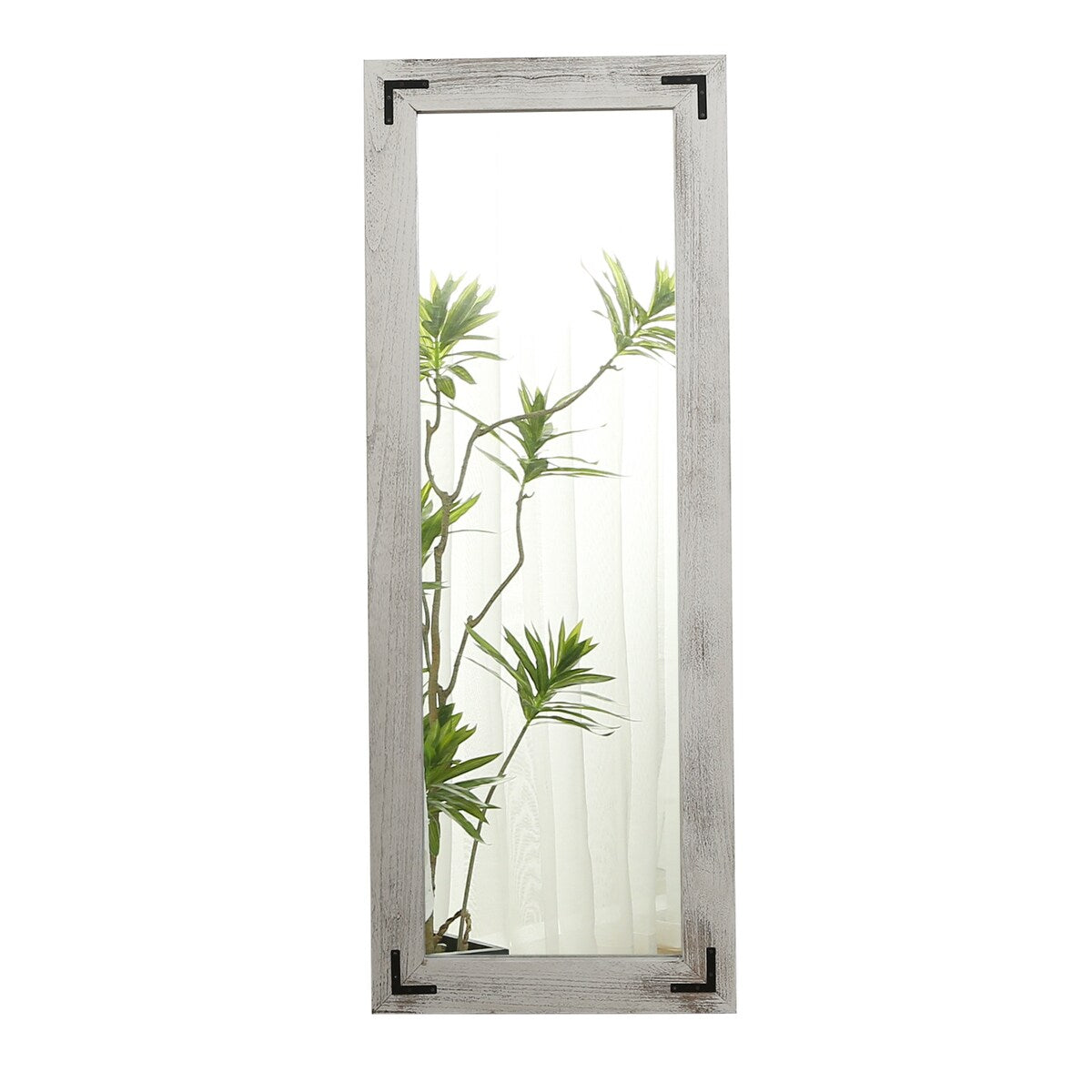 Miroir sur pied rustique encadré en bois, style ferme - 65 x 24