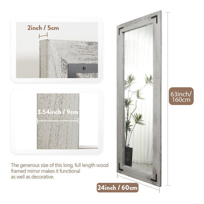 Miroir sur pied rustique encadré en bois, style ferme - 65 x 24