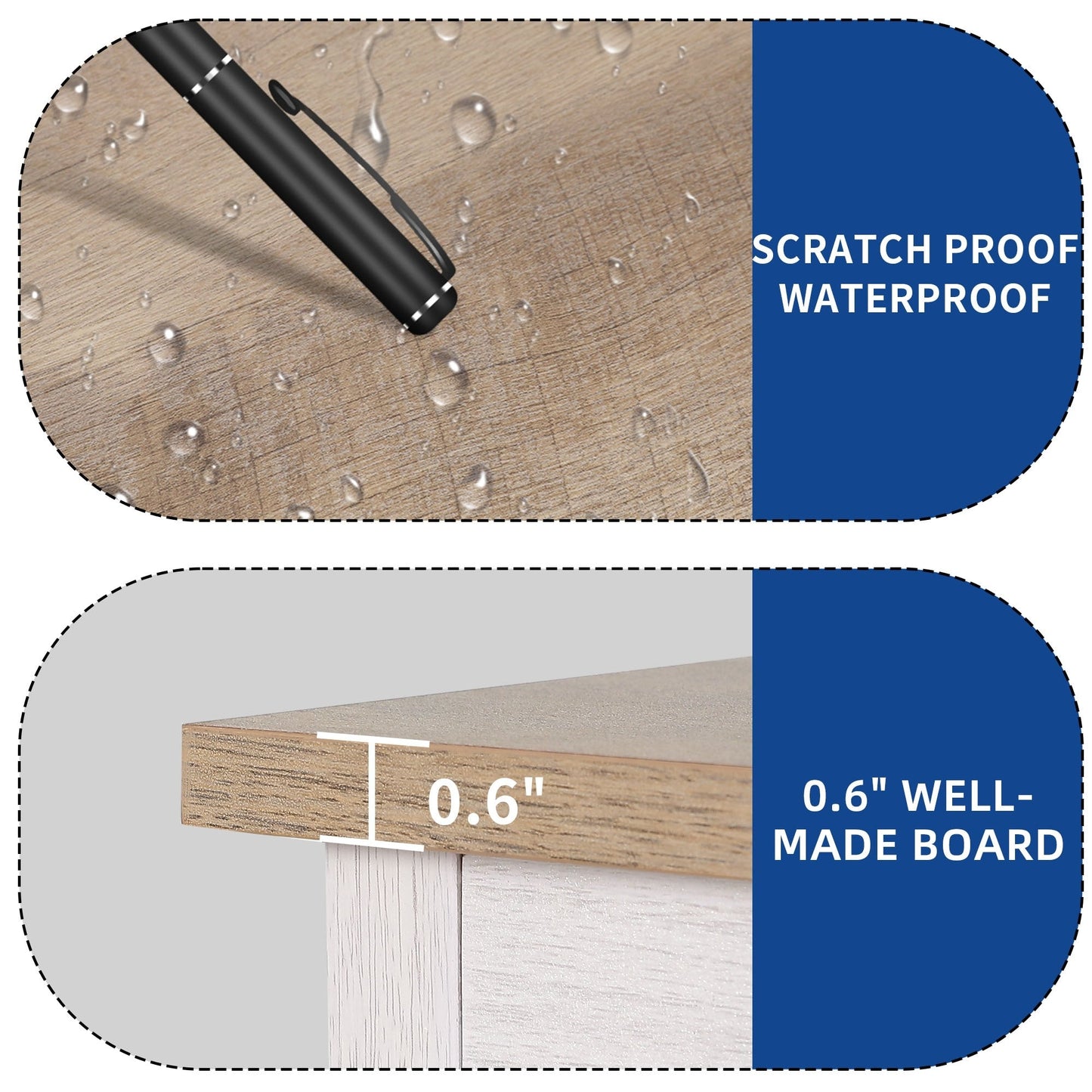 Meuble TV de style campagnard pour téléviseur jusqu'à 65 pouces avec portes et étagères ouvertes, console multimédia et prise électrique.