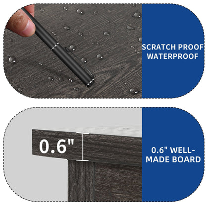 Meuble TV de style campagnard pour téléviseur jusqu'à 65 pouces avec portes et étagères ouvertes, console multimédia et prise électrique.