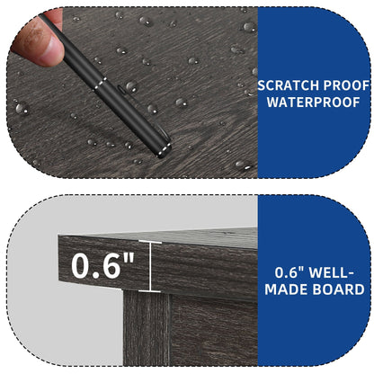 Meuble TV de style campagnard pour téléviseur jusqu'à 65 pouces avec portes et étagères ouvertes, console multimédia et prise électrique.