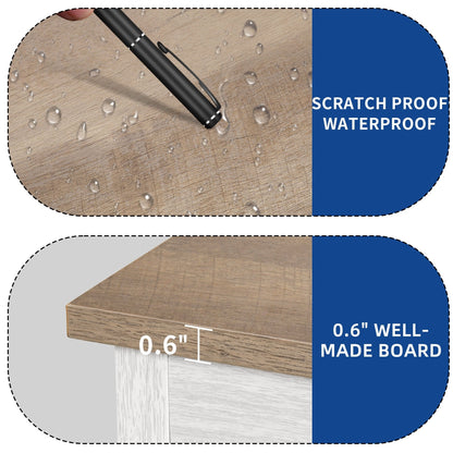 Meuble TV de style campagnard pour téléviseur jusqu'à 65 pouces avec portes et étagères ouvertes, console multimédia et prise électrique.