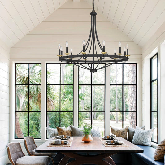 Lustre Fidenza à 12 lumières, style ferme moderne, motif roues de chariot Empire, homologué UL - D40'' * H135''