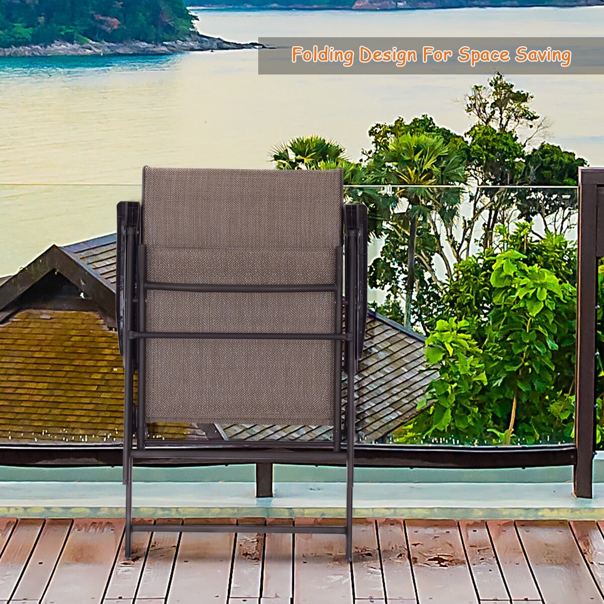 Ensemble de 2 fauteuils pliants marron pour terrasse