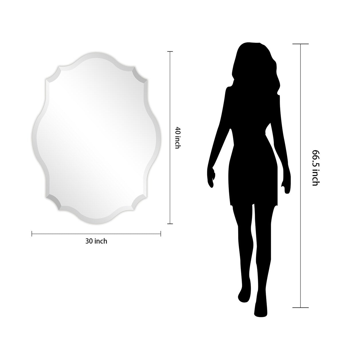 Miroir mural oblong biseauté et festonné sans cadre