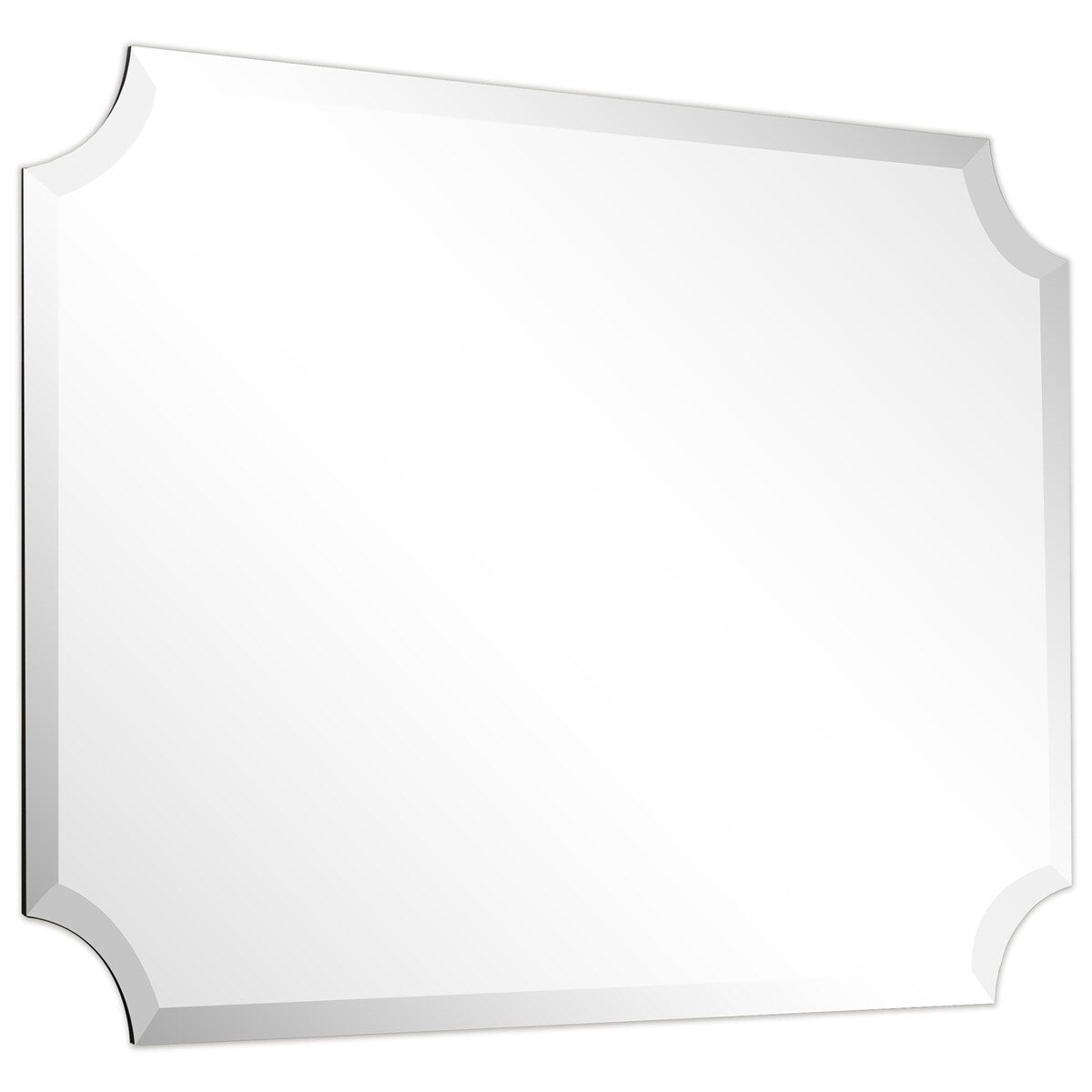 Miroir mural rectangulaire sans cadre à bord biseauté festonné, pour salle de bain, coiffeuse ou chambre, transparent.