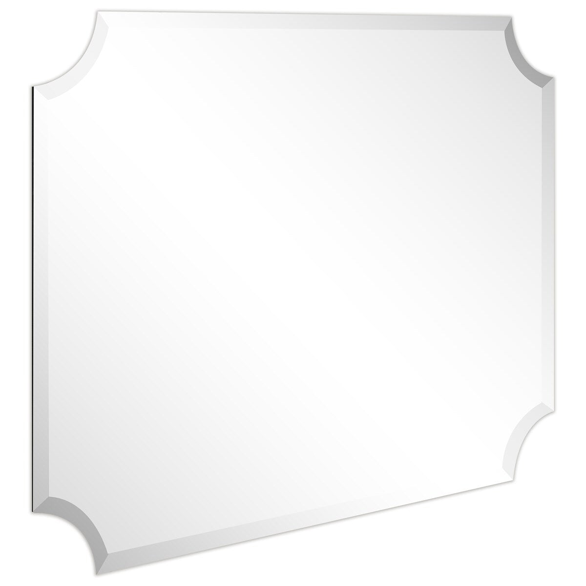 Miroir mural rectangulaire sans cadre à bord biseauté festonné, pour salle de bain, coiffeuse ou chambre, transparent.