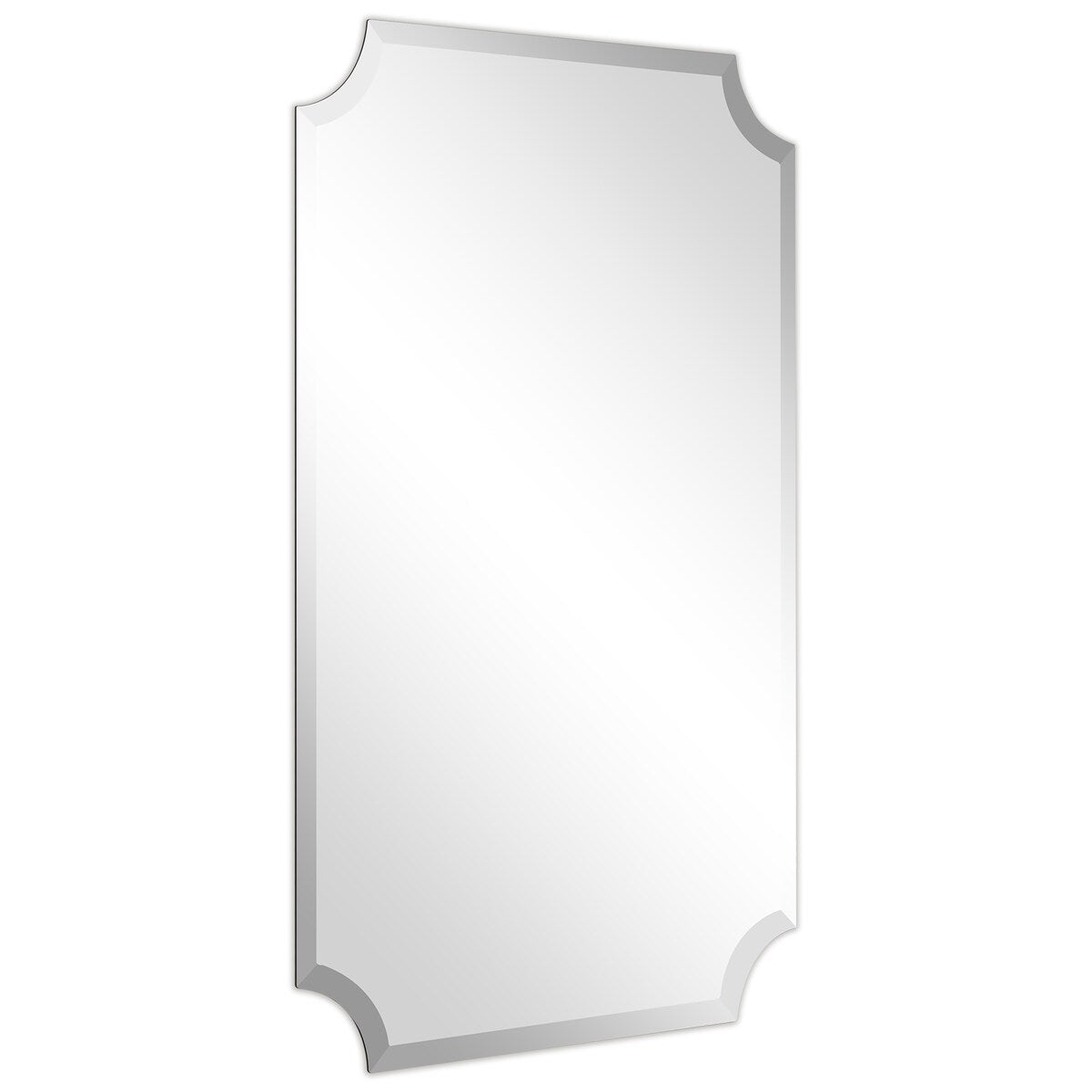 Miroir mural rectangulaire sans cadre à bord biseauté festonné, pour salle de bain, coiffeuse ou chambre, transparent.