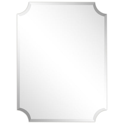 Miroir mural rectangulaire sans cadre à bord biseauté festonné, pour salle de bain, coiffeuse ou chambre, transparent.