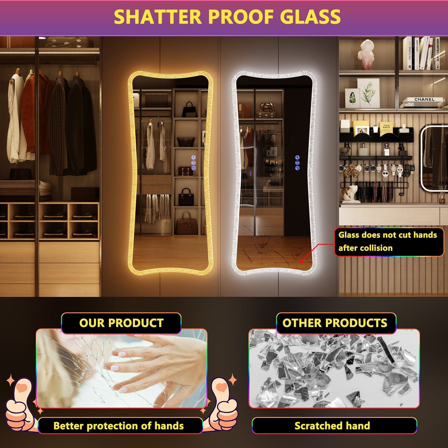 Miroir pleine longueur avec éclairage RGB - Blanc