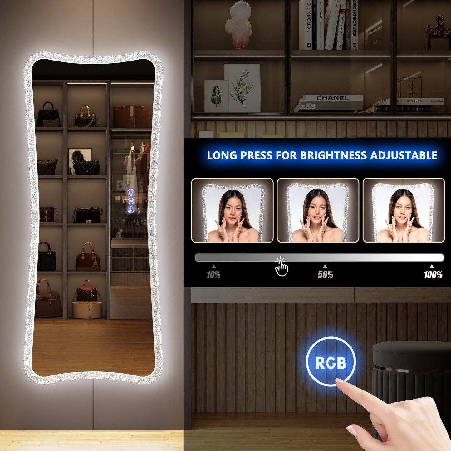 Miroir pleine longueur avec éclairage RGB - Blanc