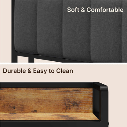 Cadre de lit plateforme en métal pour lits jumeaux, doubles, queen et king size, avec tête de lit rembourrée et rangement.