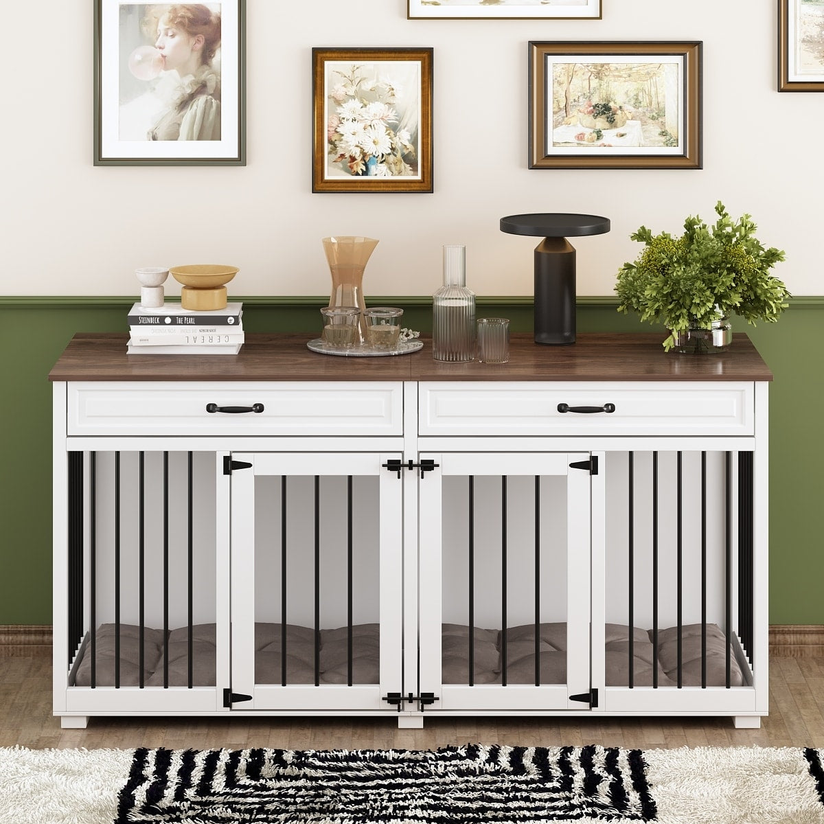 Cage pour chien style meuble, niche en bois pour grand chien de 64,5 pouces