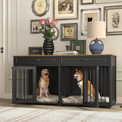 Cage pour chien style meuble, niche en bois pour grand chien de 64,5 pouces