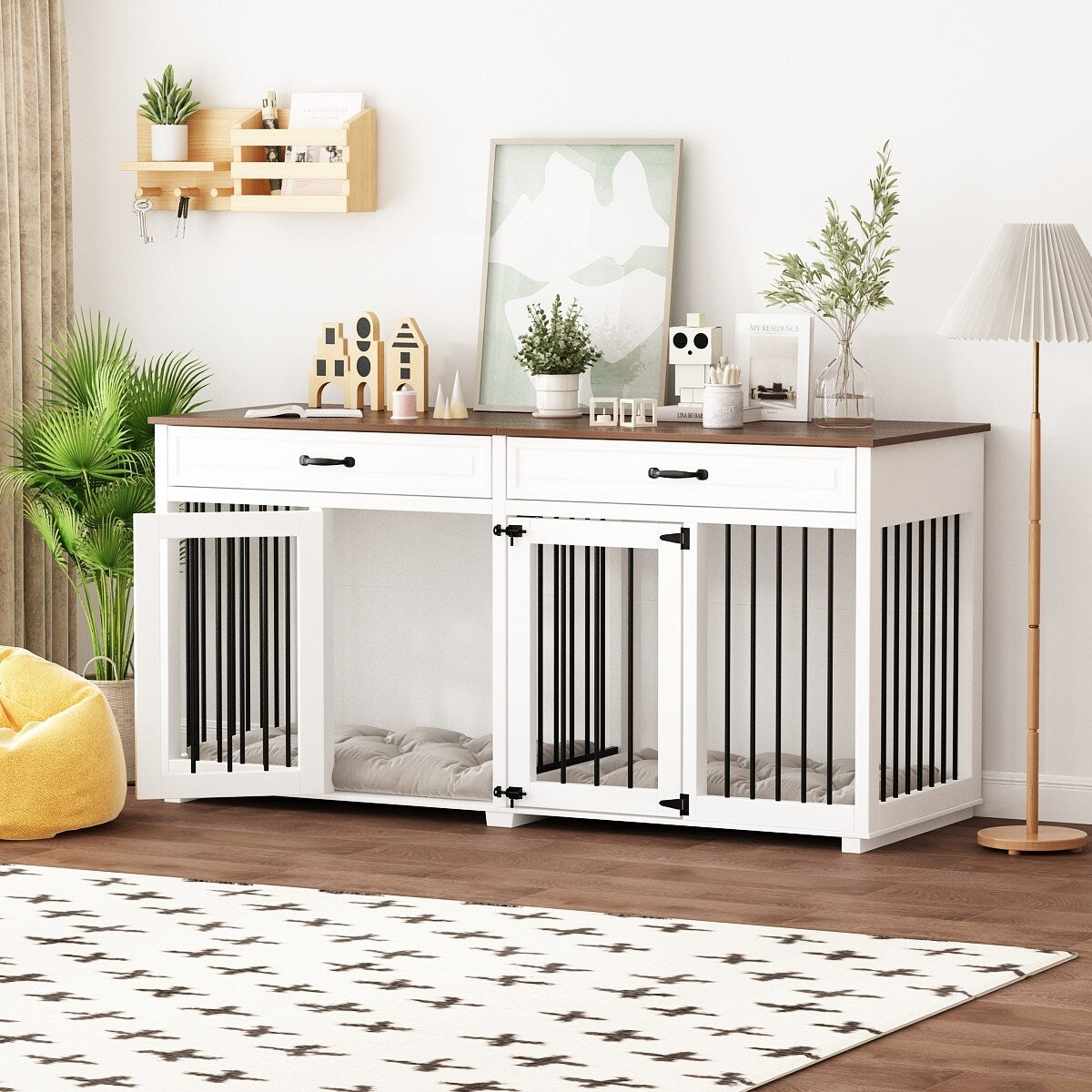 Cage pour chien style meuble, niche en bois pour grand chien de 64,5 pouces