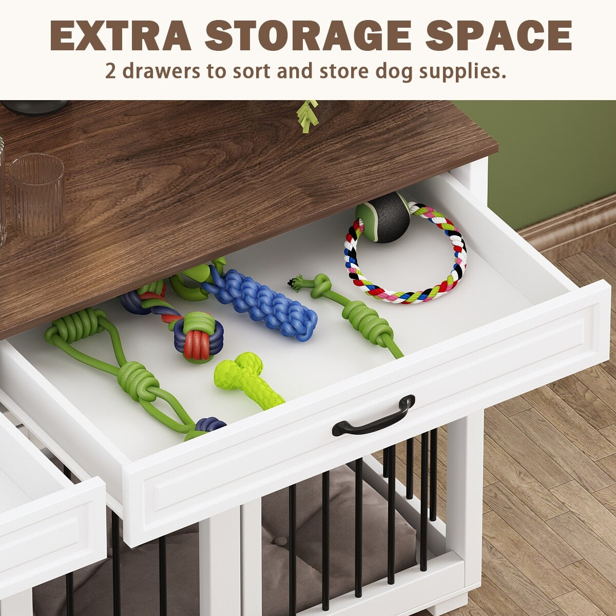 Cage pour chien style meuble, niche en bois pour grand chien de 64,5 pouces