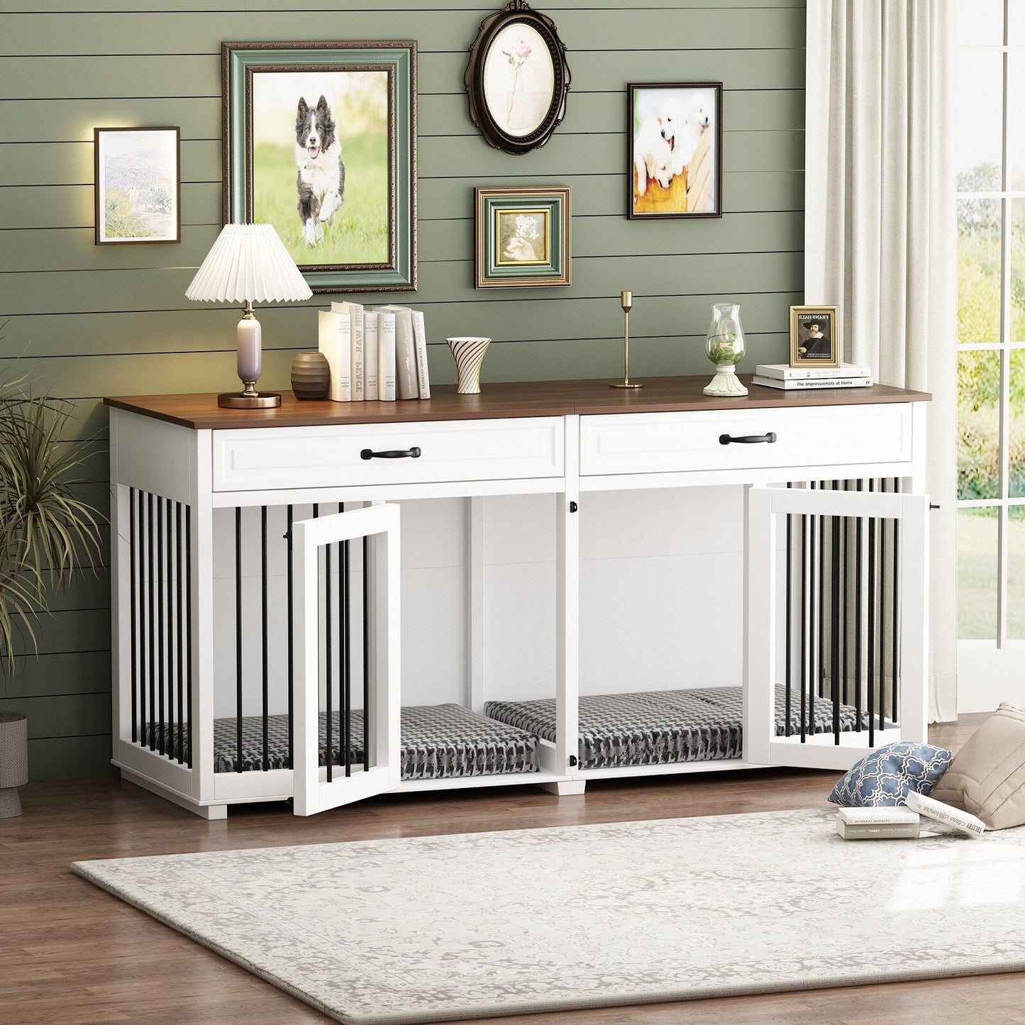 Cage pour chien style meuble, niche en bois pour grand chien de 64,5 pouces