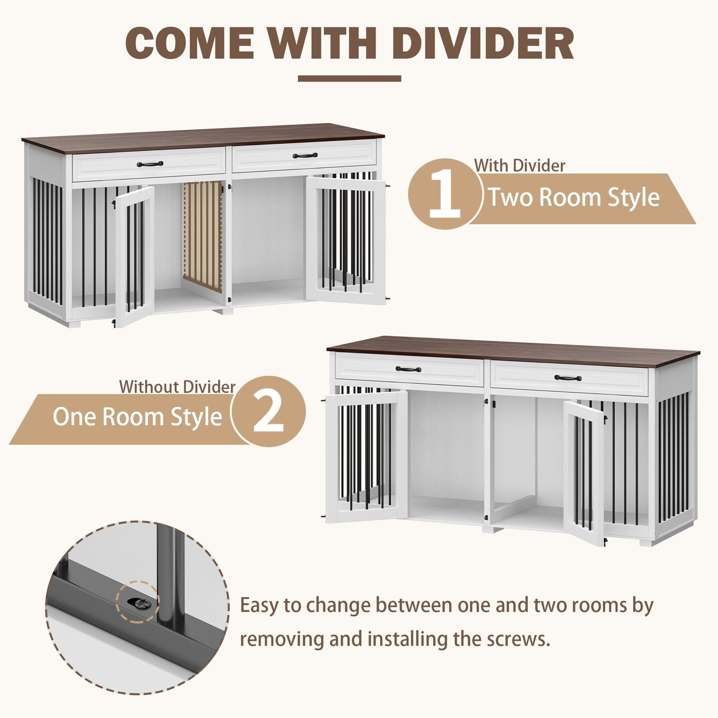 Cage pour chien style meuble, niche en bois pour grand chien de 64,5 pouces