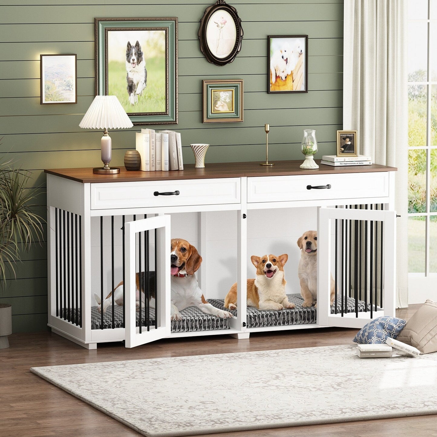 Cage pour chien style meuble, niche en bois pour grand chien de 64,5 pouces