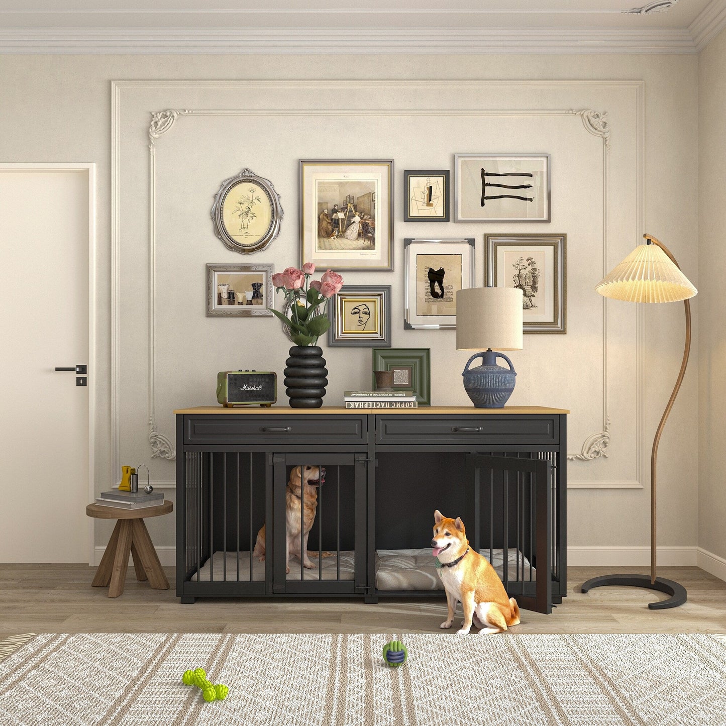 Cage pour chien style meuble, niche en bois pour grand chien de 64,5 pouces