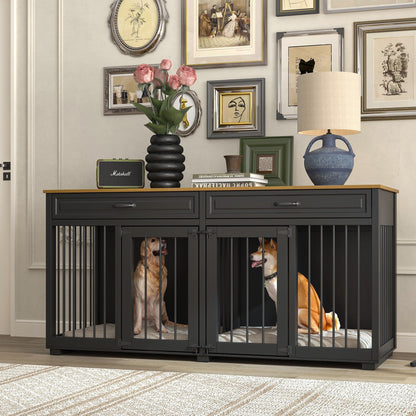 Cage pour chien style meuble, niche en bois pour grand chien de 64,5 pouces