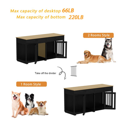 Cage pour chien style meuble, niche en bois pour grand chien de 64,5 pouces