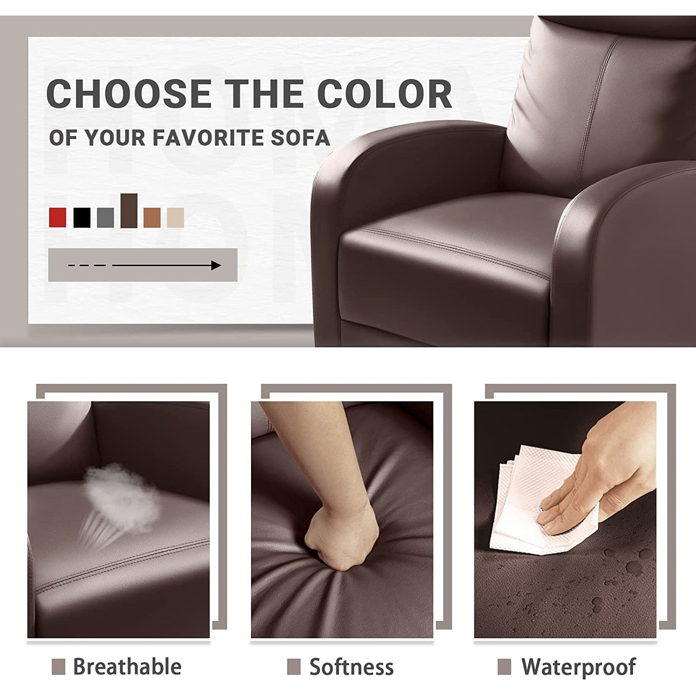 Canapé inclinable Furniwell en cuir PU avec assise et dossier rembourrés.