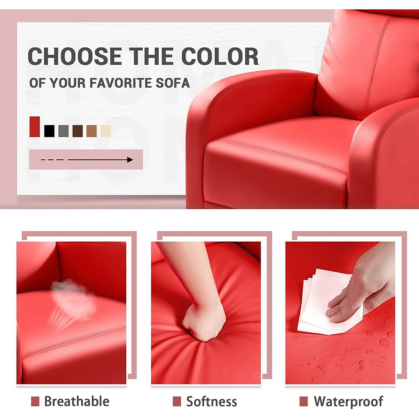 Canapé inclinable Furniwell en cuir PU avec assise et dossier rembourrés.